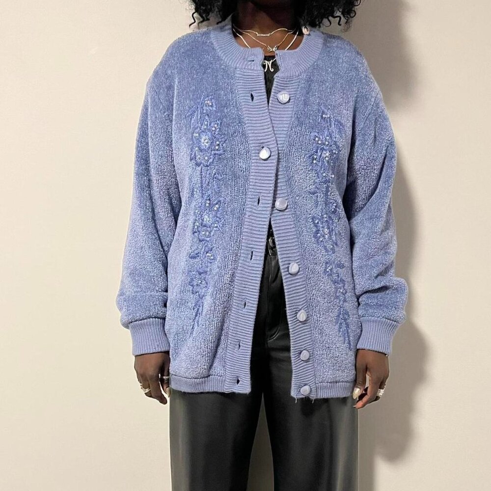 Vintage Blue Moffi International Oversize Cardigan Sweater